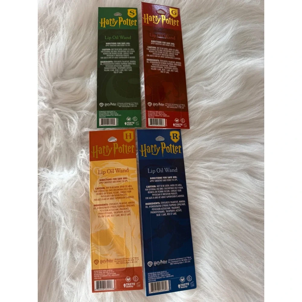 Harry Potter Hogwarts House Scented Lip Oil Wand Set 4 Pack Bergamot Vanilla NIB